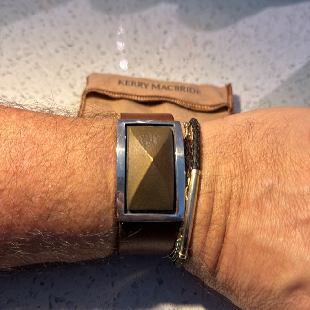 Kerry Macbride jeweler sterling silver and bronze leather cuff